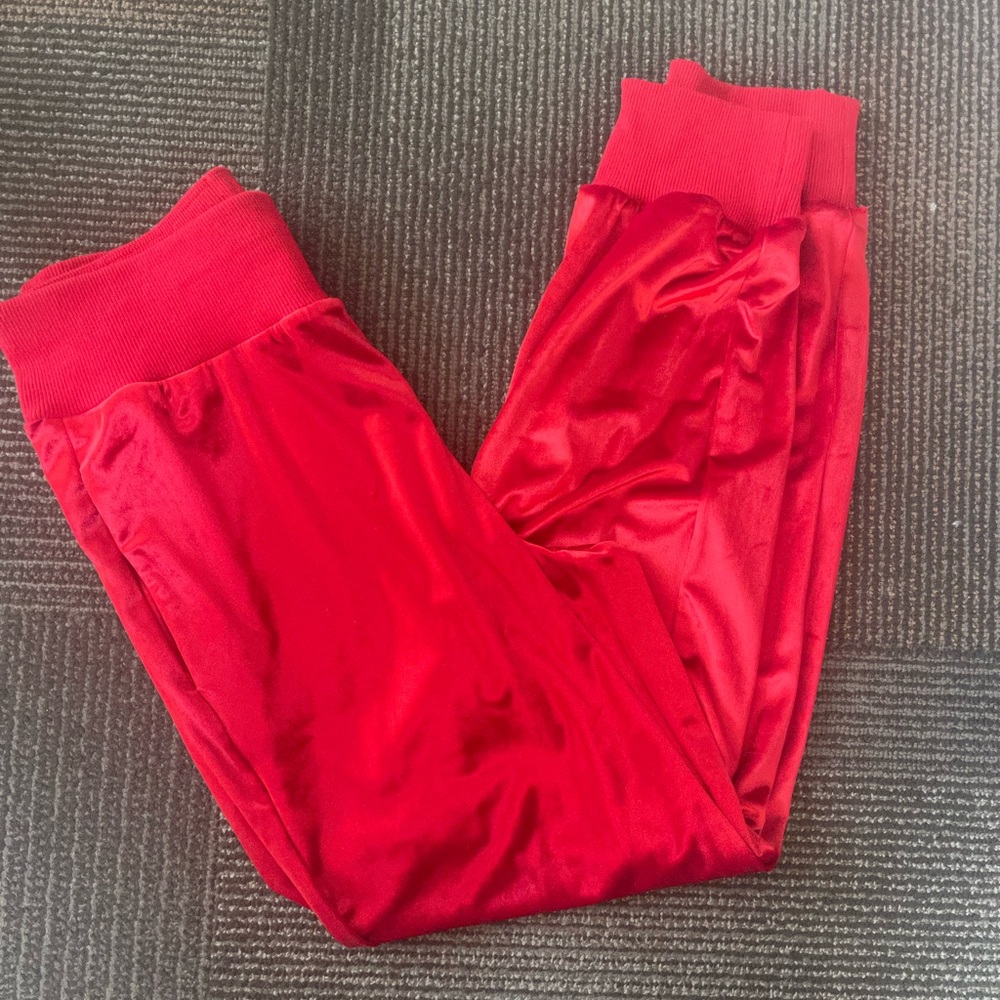 red felt pants